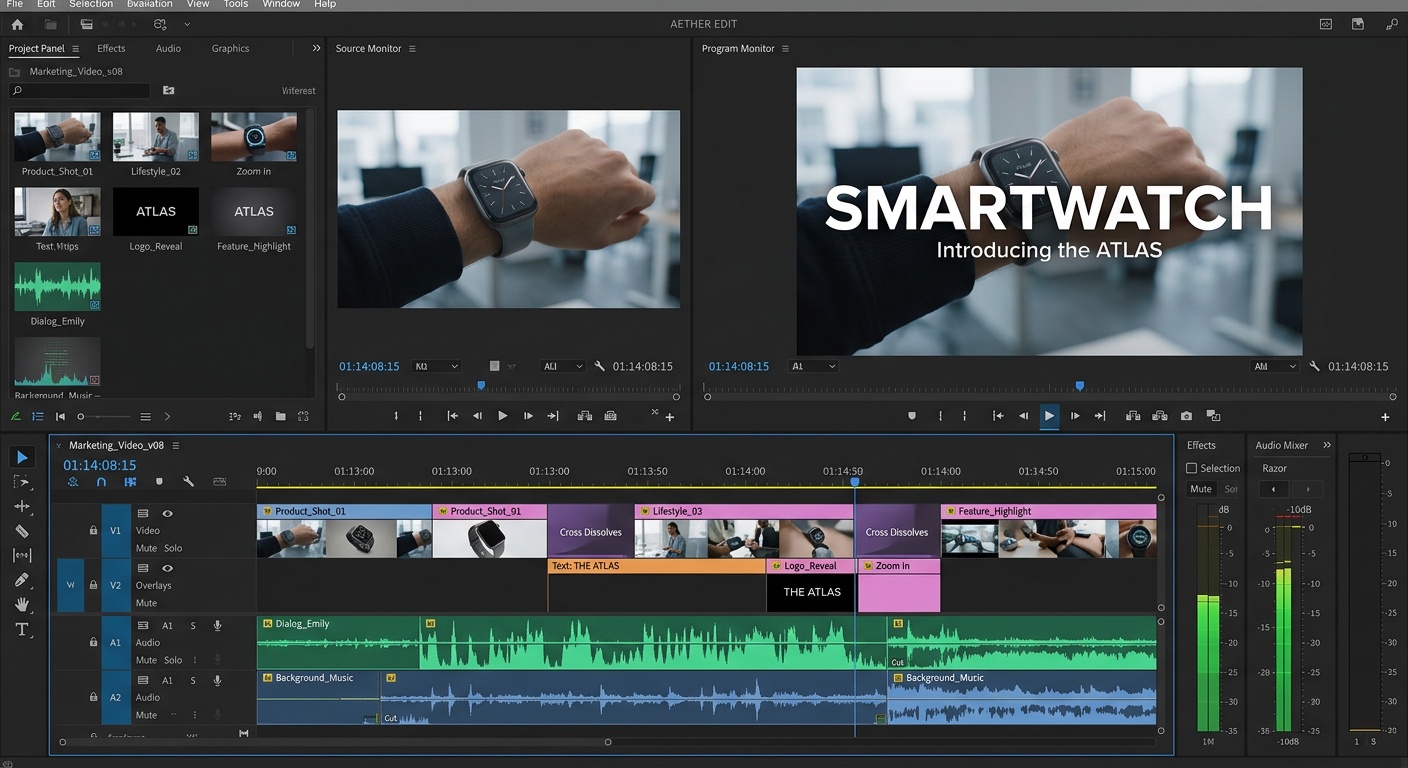 Video editing timeline with AI-generated assets